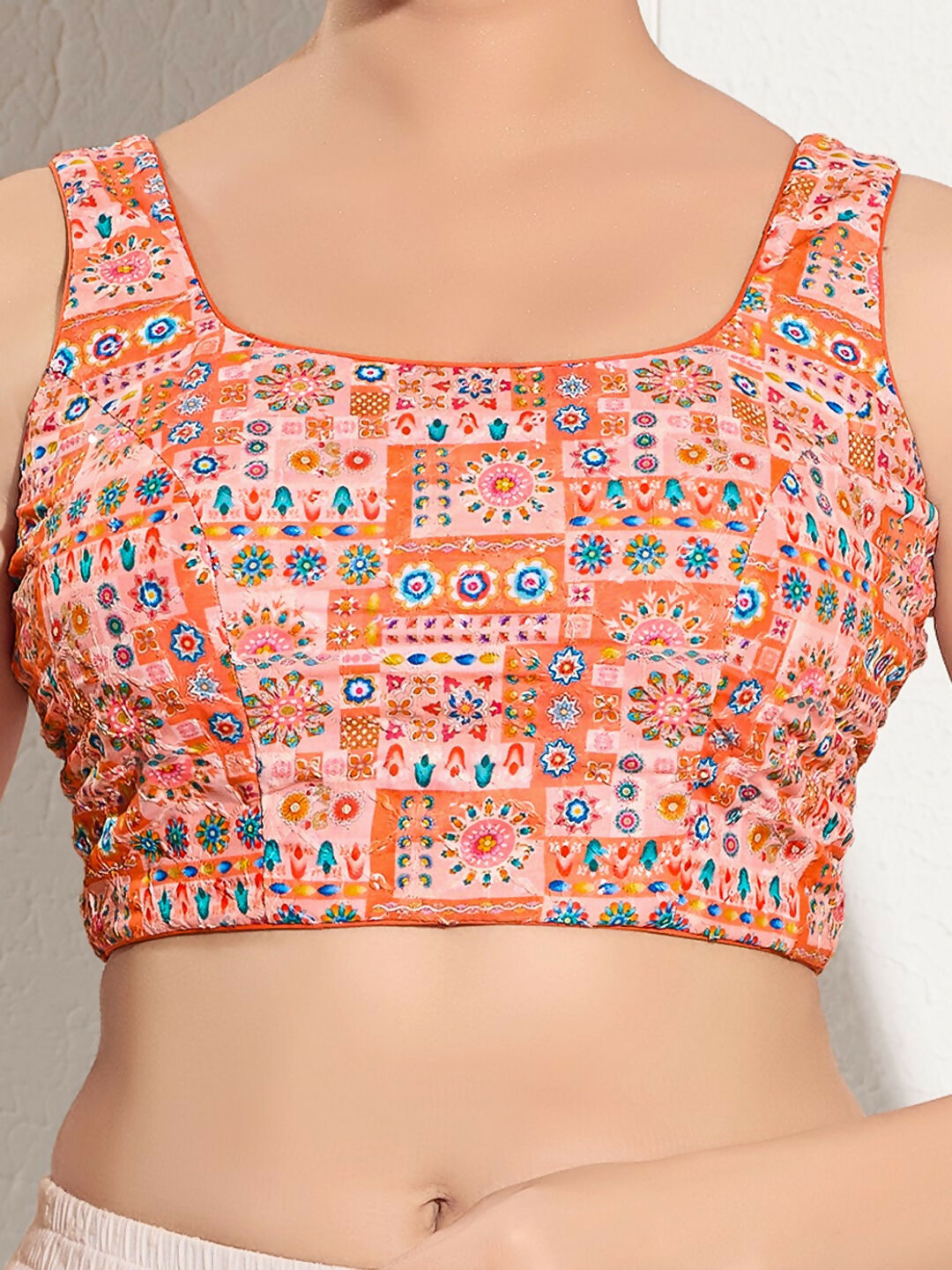 Peach Viscose Rayon Padded Blouse with Square Neck Sleeveless