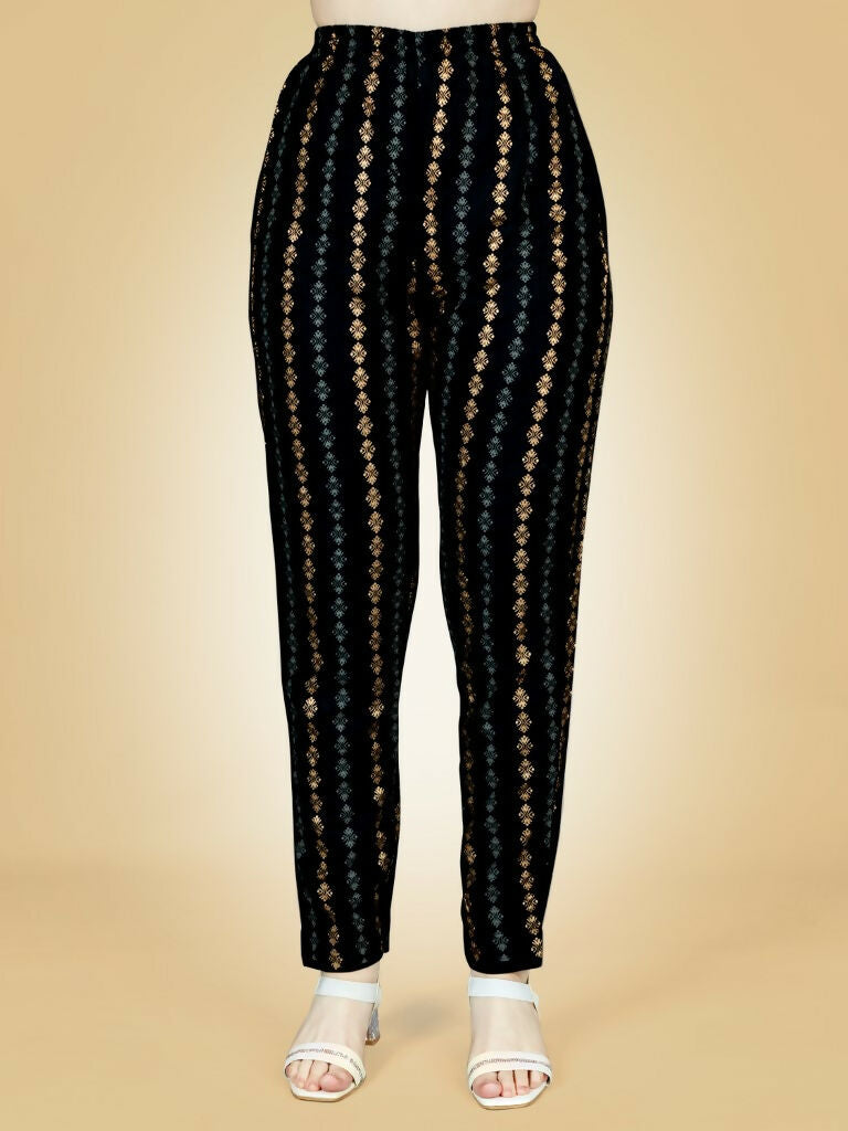 Women's Black Embroidered Viscose Rayon Straight Kurta Pant Set