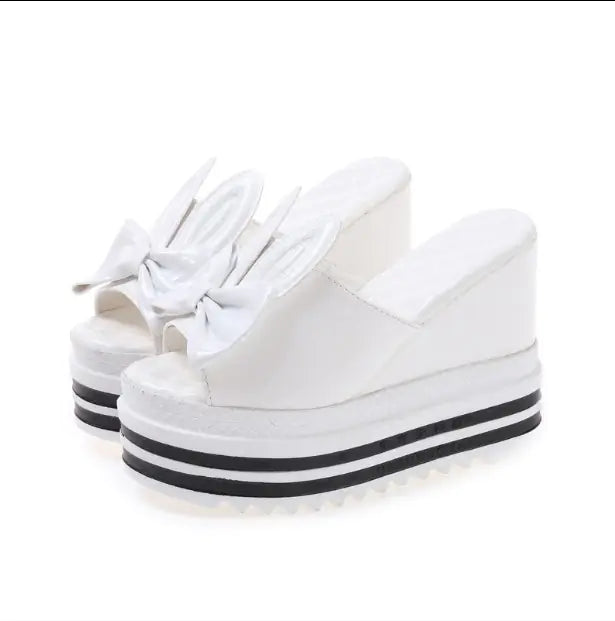 Women's Platform Wedge Sandals with Playful Rabbit Ear Bow Design - Image 10