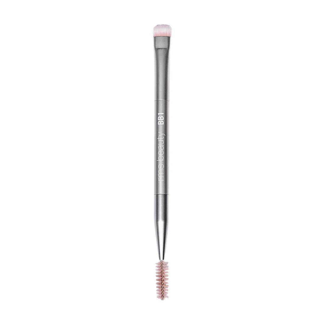 RMS Back2Brow dual-sided eyebrow brush with dense powder bristles and a grooming spoolie