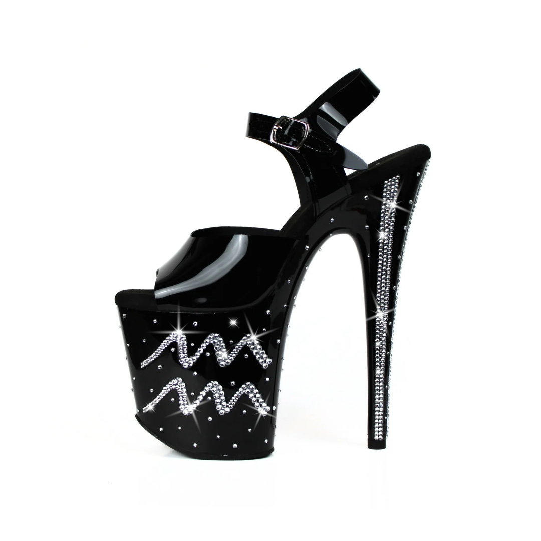 Zodiac Aquarius Crystal Platform Heels 8 Inch Black - Image 3