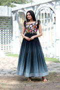 Elegant black Anarkali dress with sequins embroidery, floor-length design