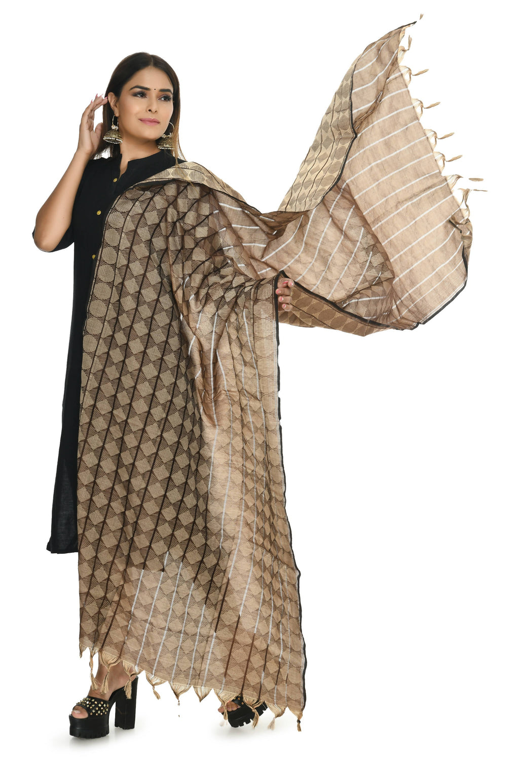 Handloom Cotton Dupatta in Coffee Color - Soft Breathable Wrap