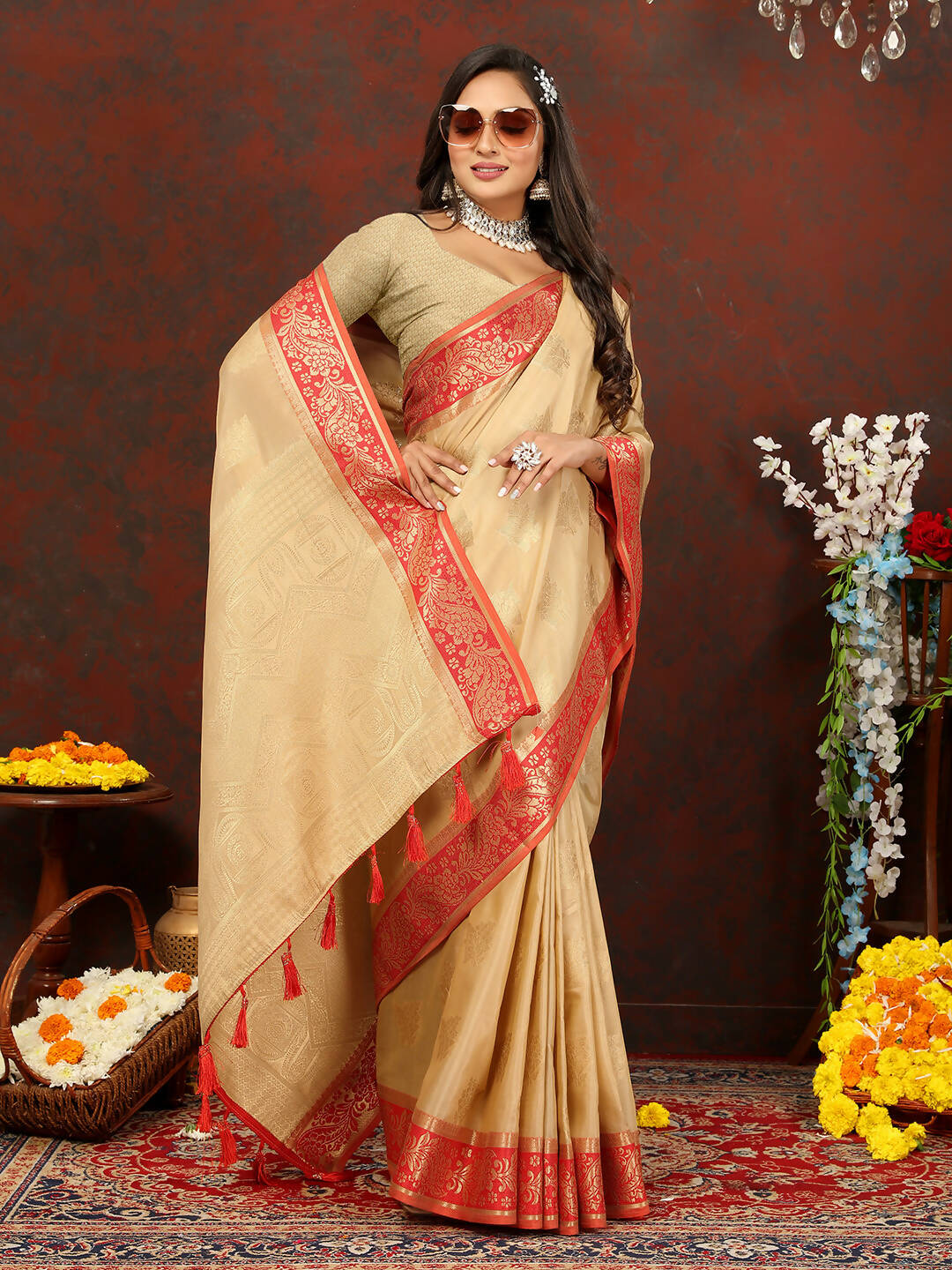 Cream Cotton Saree with Elegant Zari Weaving Design