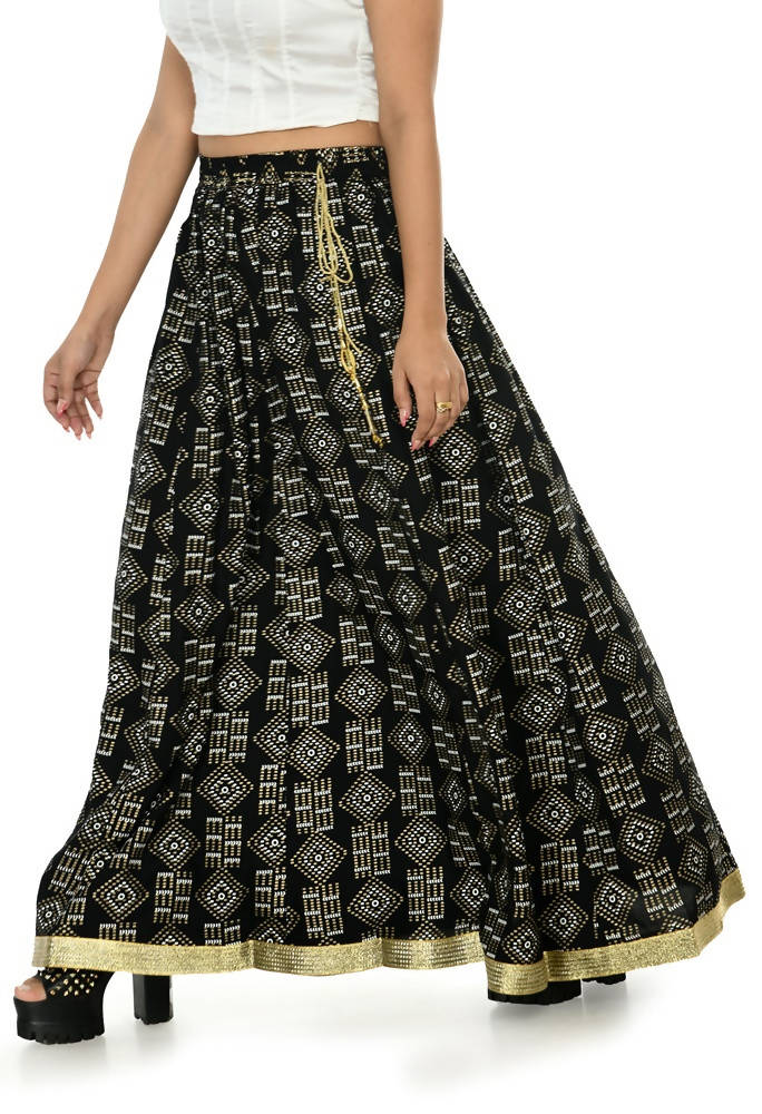 Moeza Black Printed Cotton Lehenga Lancha 40 Inch Length