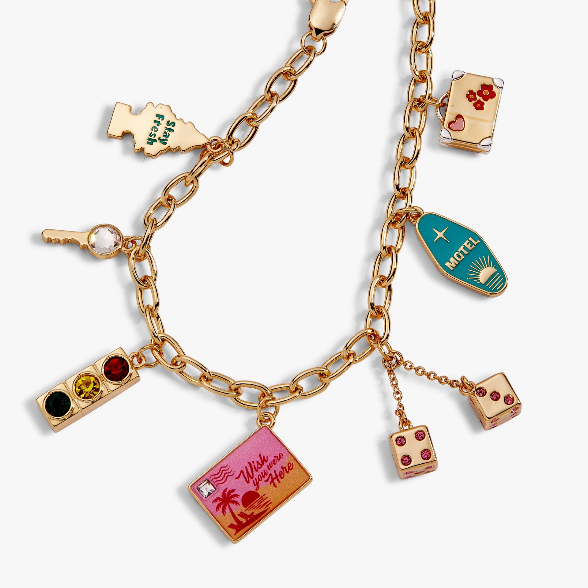 Road Trip Multi-Charm Cable Chain Bracelet in Gold and Multicolor