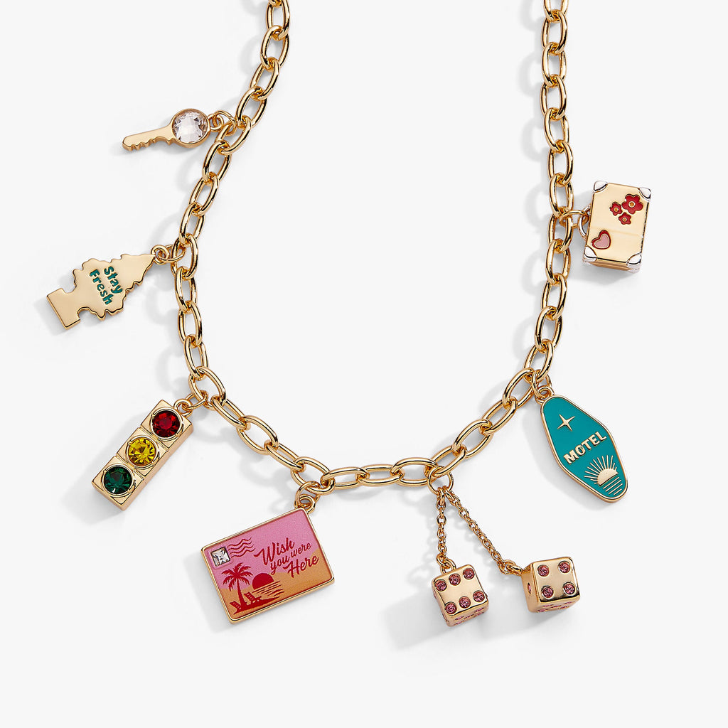 Road Trip Multi-Charm Necklace with Colorful Enamel and Crystals
