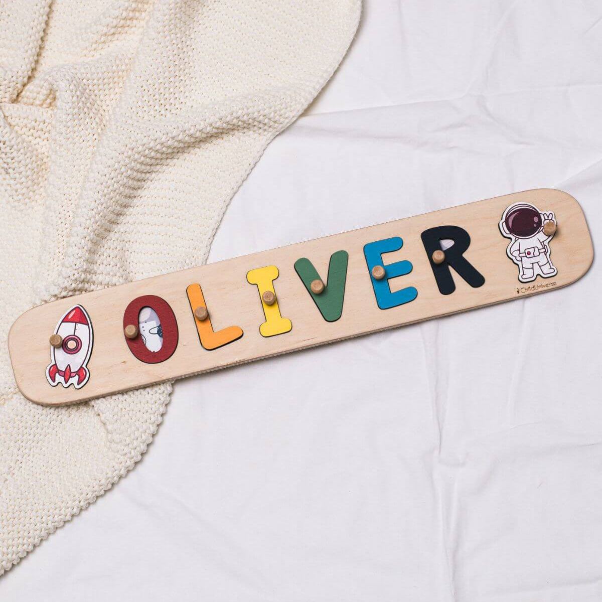 Educational Rocket Name Puzzle in Natural Wood & Vibrant Colors
