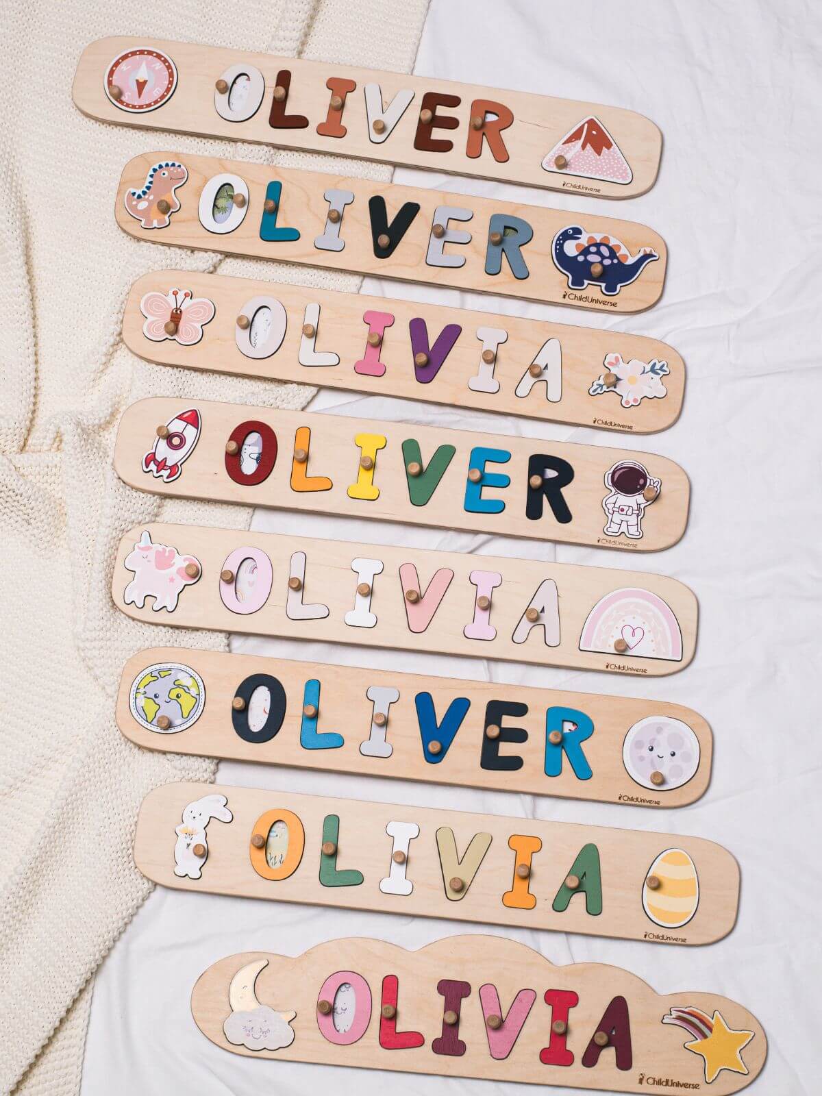 Educational Rocket Name Puzzle in Natural Wood & Vibrant Colors