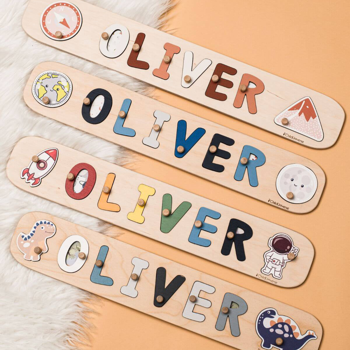 Educational Rocket Name Puzzle in Natural Wood & Vibrant Colors