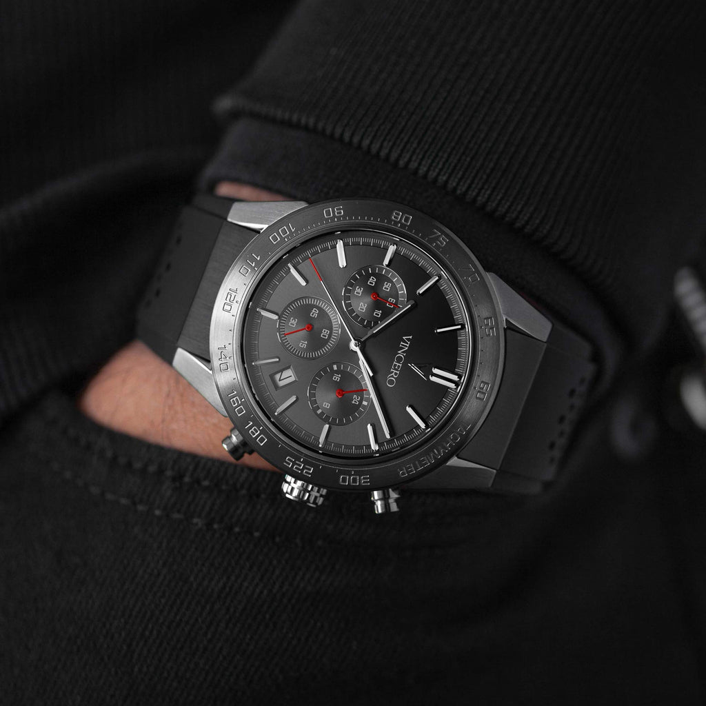 The Rogue 43mm Gunmetal and Red Chronograph Watch