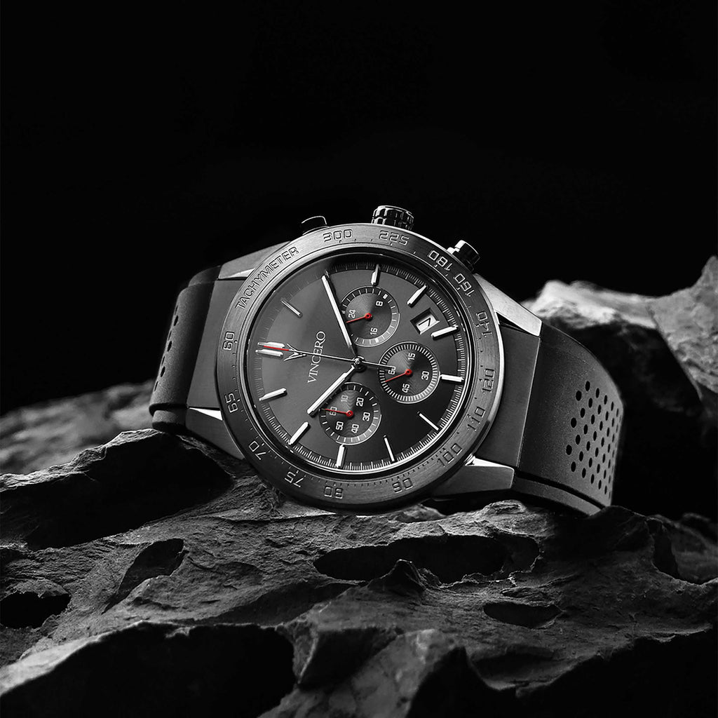 The Rogue 43mm Gunmetal and Red Chronograph Watch