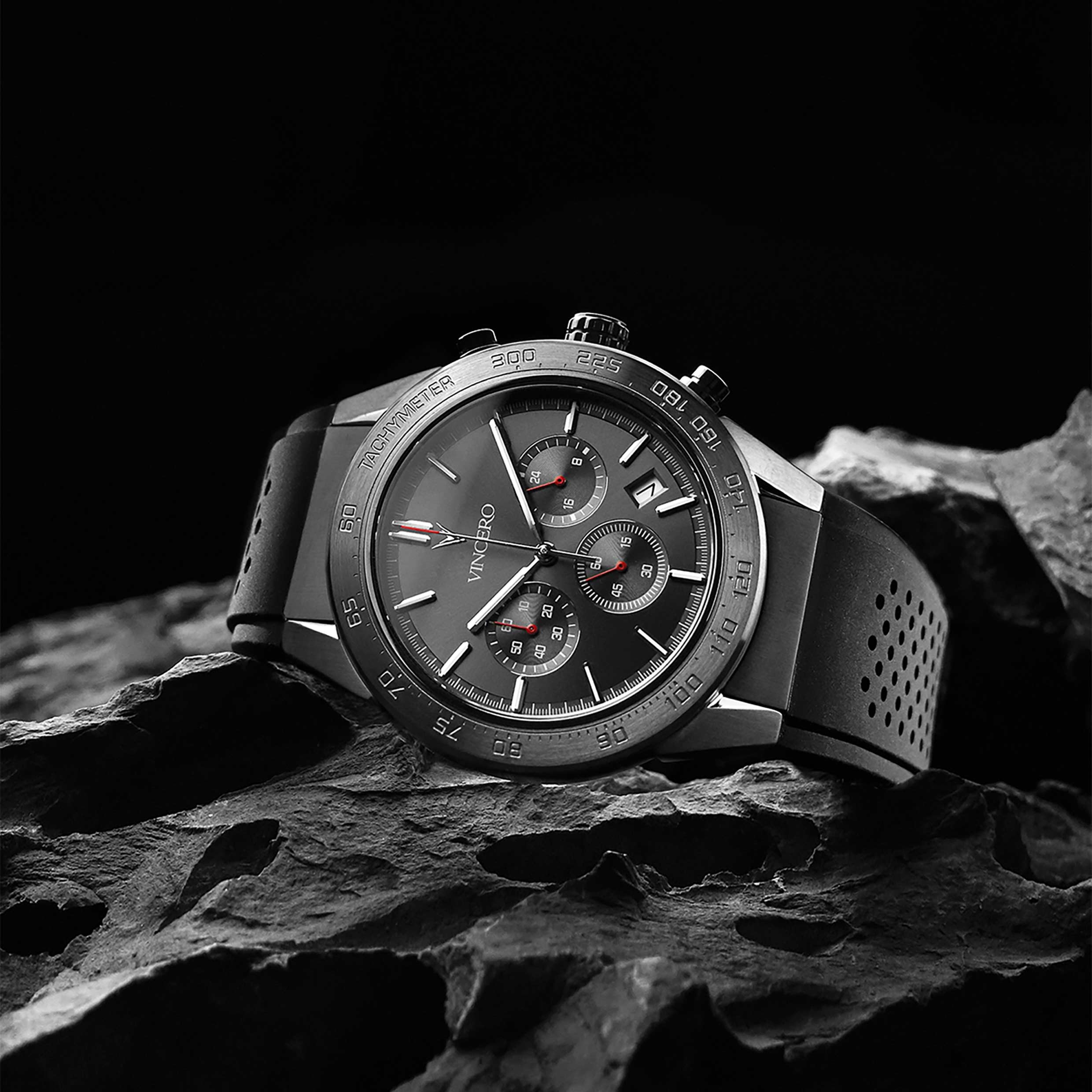 The Rogue 43mm Gunmetal and Red Chronograph Watch