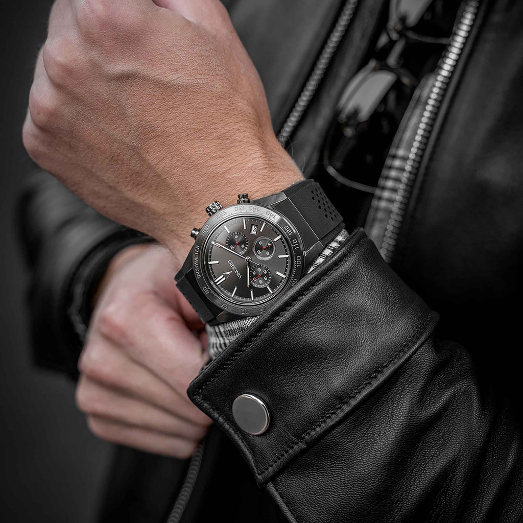 The Rogue 43mm Gunmetal and Red Chronograph Watch