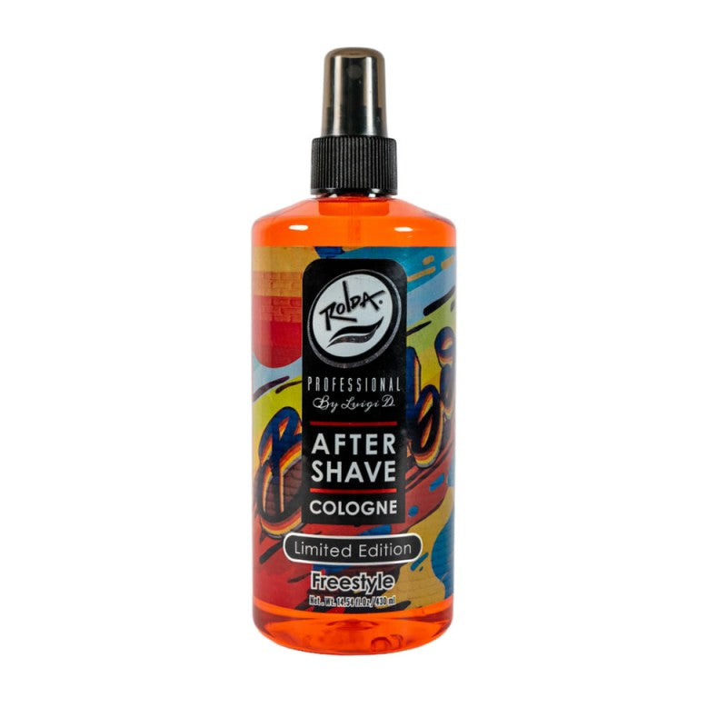 14oz bottle of Rolda Freestyle Aftershave Cologne for soothing post-shave skin care.