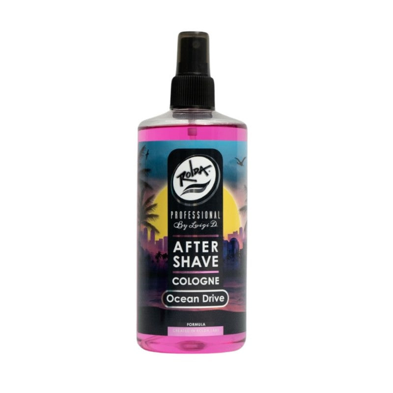 Rolda Ocean Drive Aftershave Cologne 14oz bottle with pink and black branding