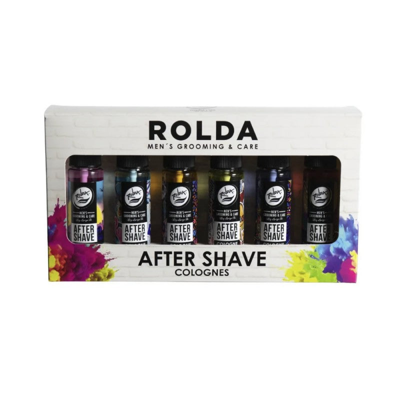 Six bottles of Rolda Urban Collection Aftershave Cologne in a travel-ready kit