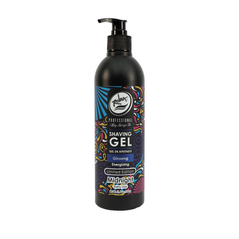 17oz bottle of Rolda Midnight Shave Gel for sensitive skin grooming