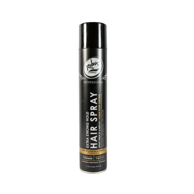 13.52oz Extra Strong Hold hairspray can with gold and black professional branding