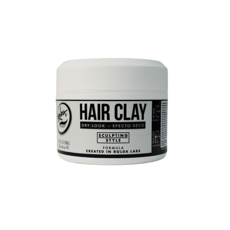 5oz matte finish hair clay container with black and white branding
