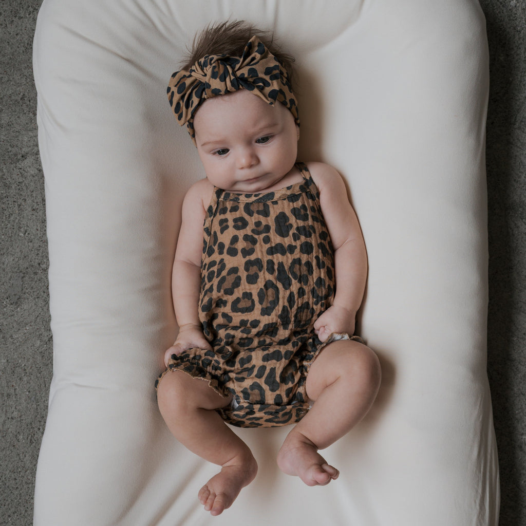 Muslin Sleeveless Tank Romper in Leopard Print for Baby