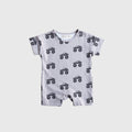 Forever French Baby monster truck print romper in light grey and charcoal