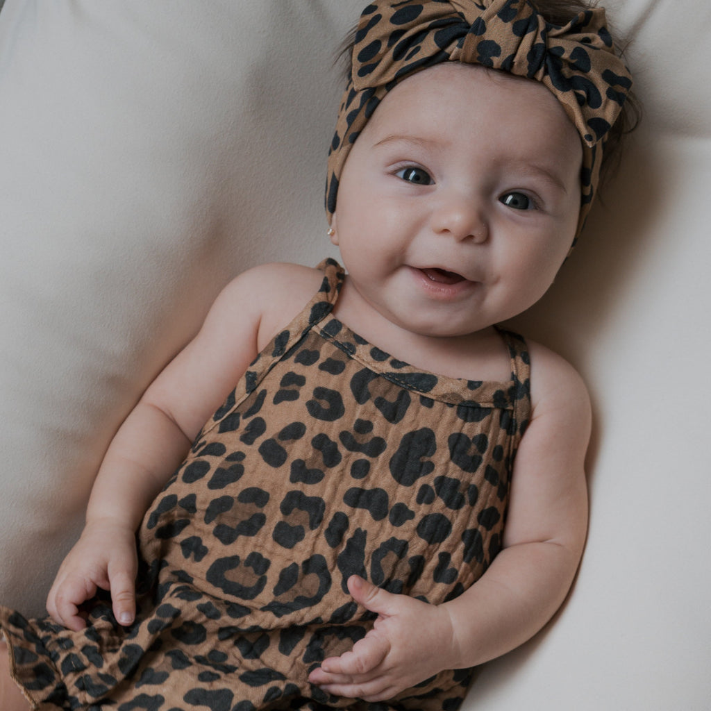 Muslin Sleeveless Tank Romper in Leopard Print for Baby
