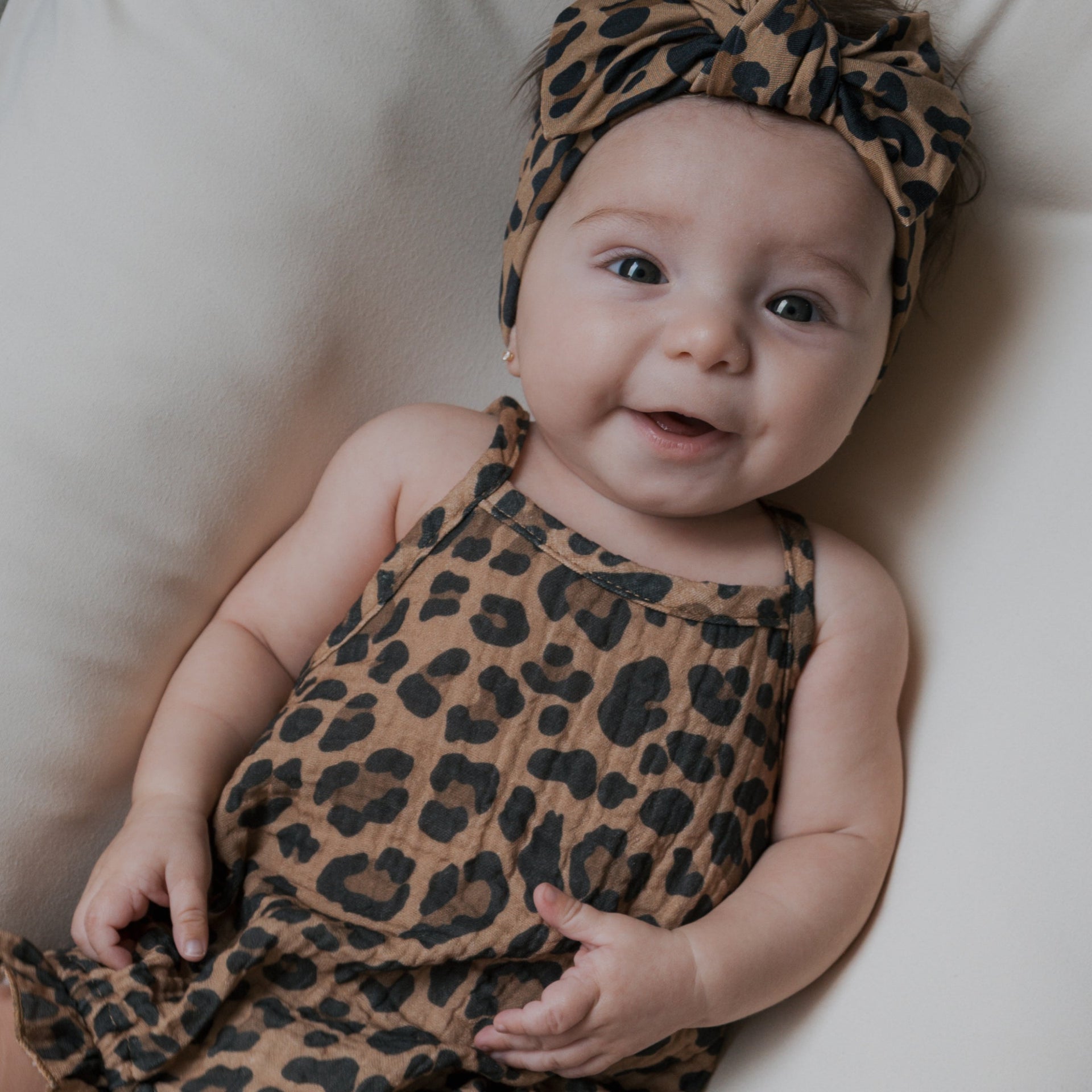 Muslin Sleeveless Tank Romper in Leopard Print for Baby
