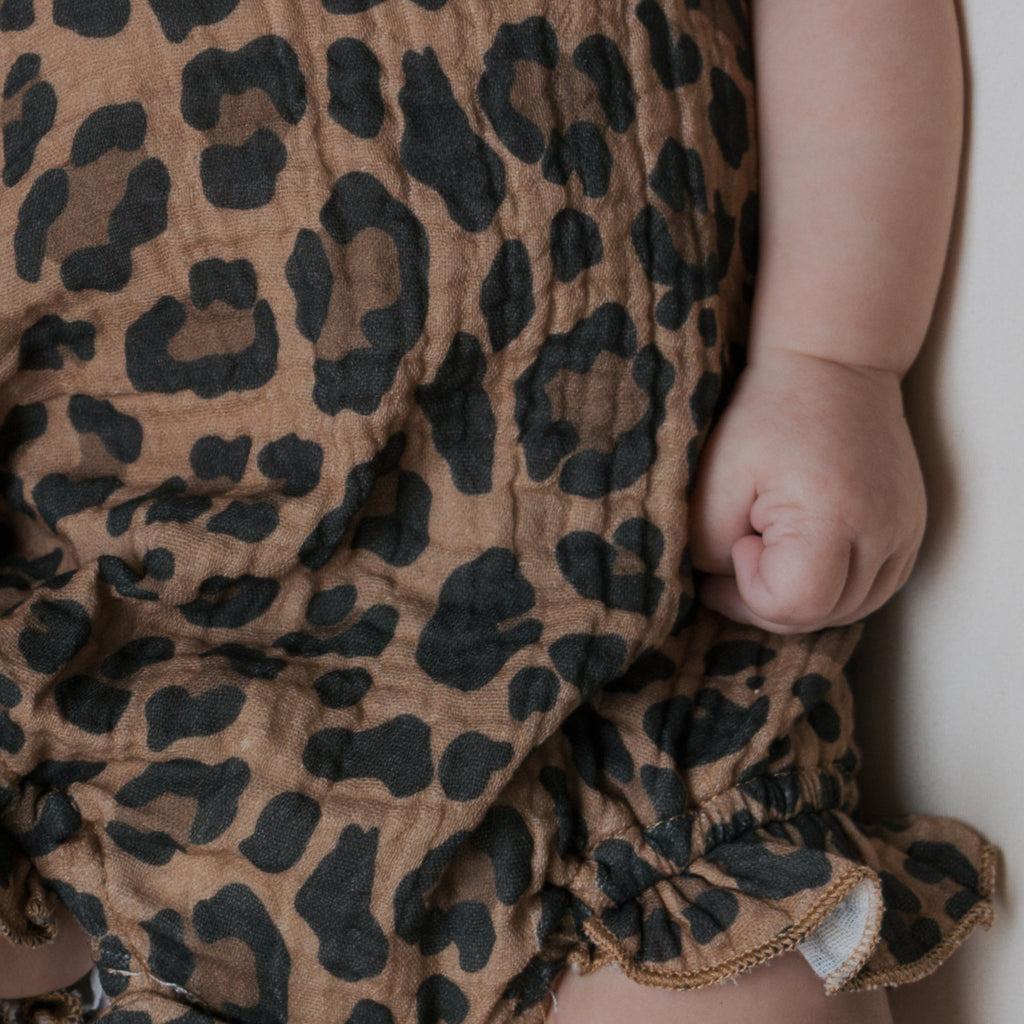 Muslin Sleeveless Tank Romper in Leopard Print for Baby
