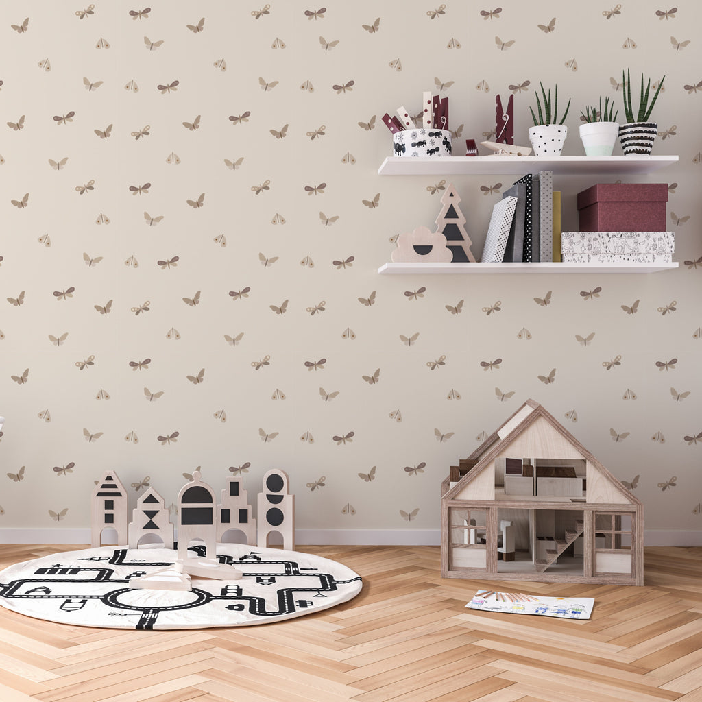 Indra Minimalist Bohemian Wallpaper in Cream, Taupe, and Brown