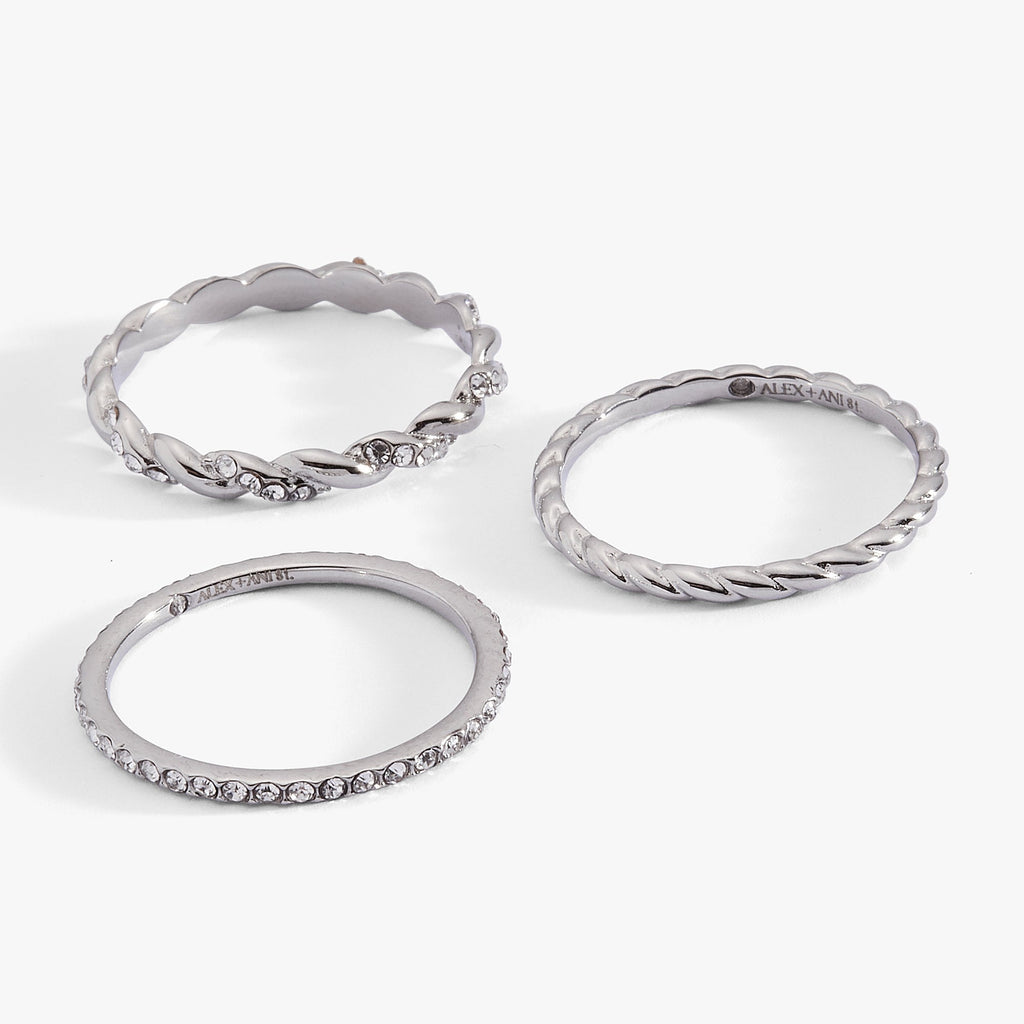 Rope Stacking Ring Set of 3 in Mixed Gold and Silver Tone