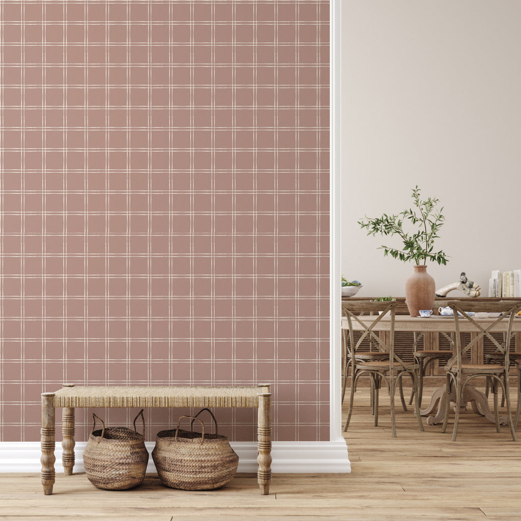 Warner Plaid Removable Wallpaper in Sage Green and Beige