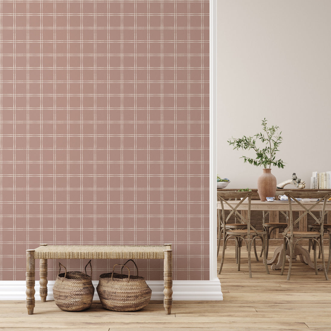 Warner Plaid Removable Wallpaper in Sage Green and Beige