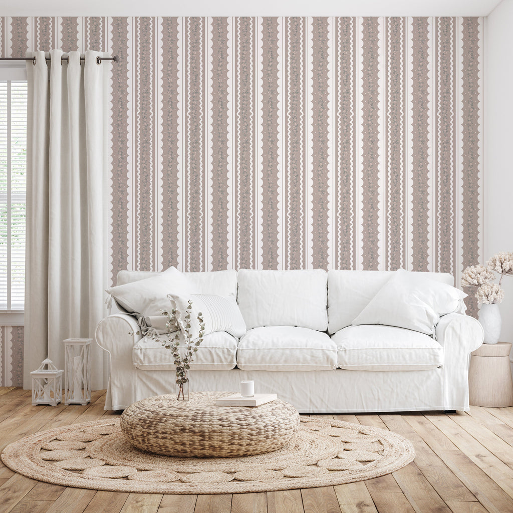 Solana Striped Wallpaper in Blue, Beige, Sage-Green, and White