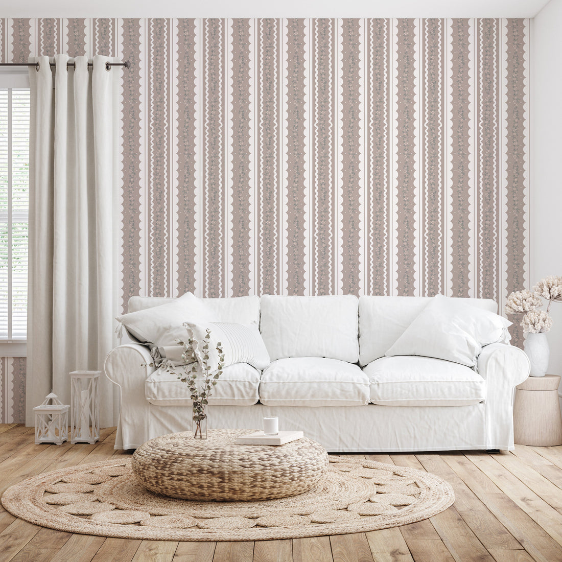Solana Striped Wallpaper in Blue, Beige, Sage-Green, and White