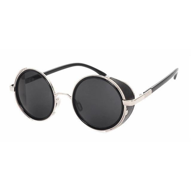 Vintage Round Retro Sunglasses for Men and Women with Leather Sides