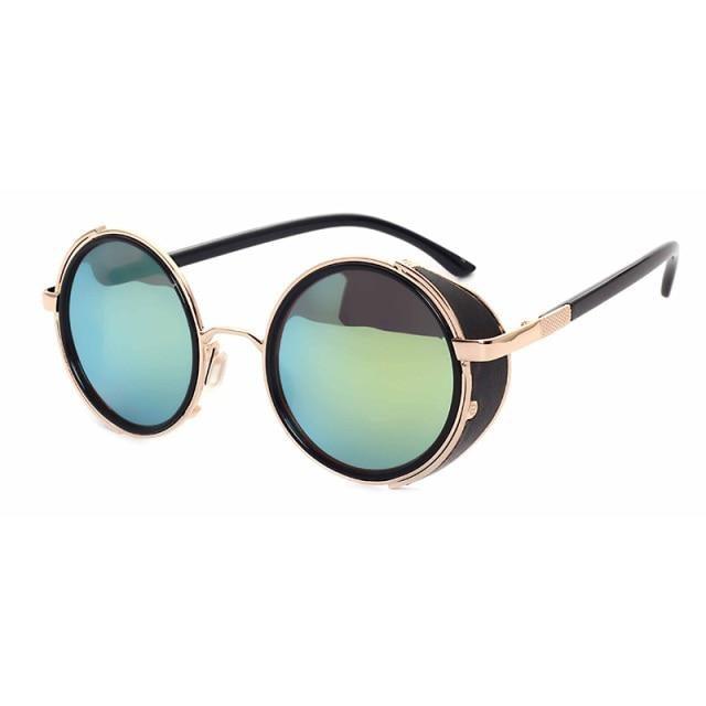 Vintage Round Retro Sunglasses for Men and Women with Leather Sides