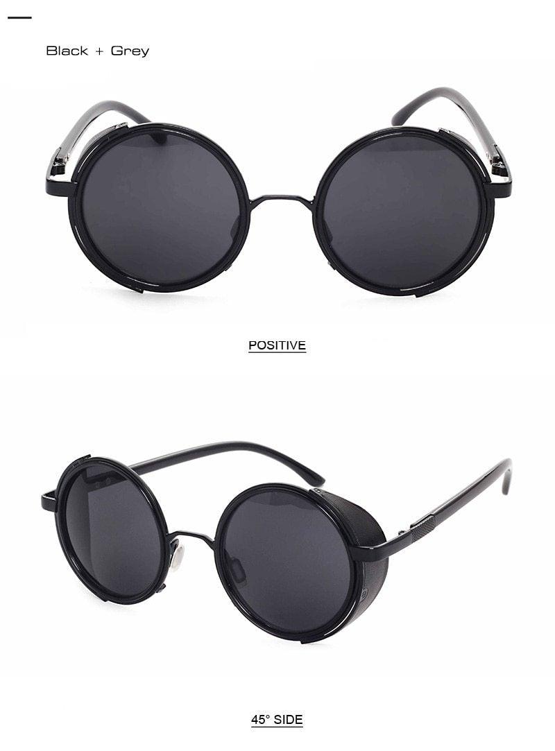 Vintage Round Retro Sunglasses for Men and Women with Leather Sides