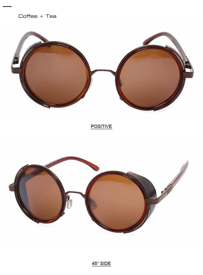 Vintage Round Retro Sunglasses for Men and Women with Leather Sides
