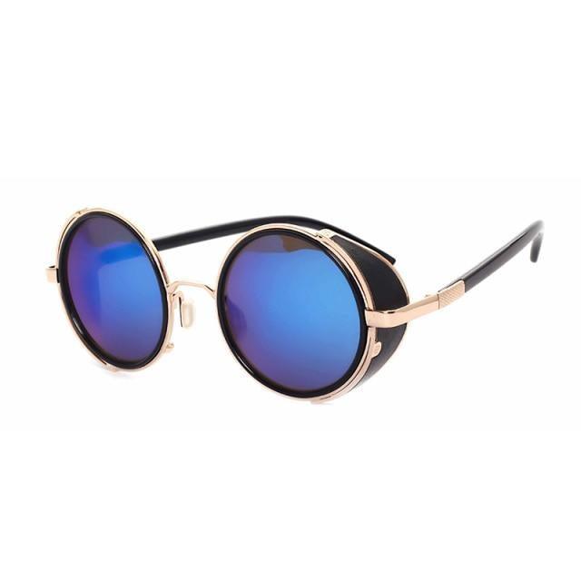 Vintage Round Retro Sunglasses for Men and Women with Leather Sides