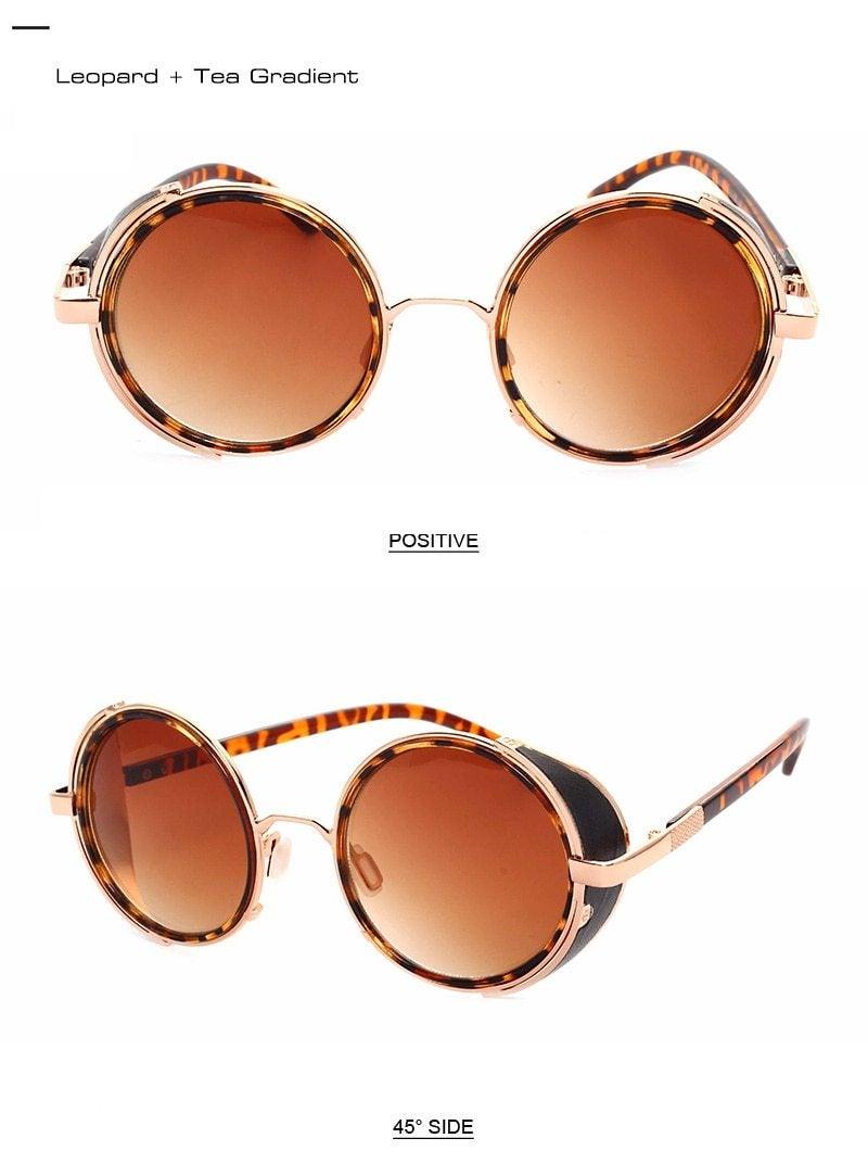Vintage Round Retro Sunglasses for Men and Women with Leather Sides