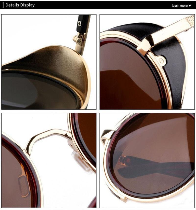 Vintage Round Retro Sunglasses for Men and Women with Leather Sides