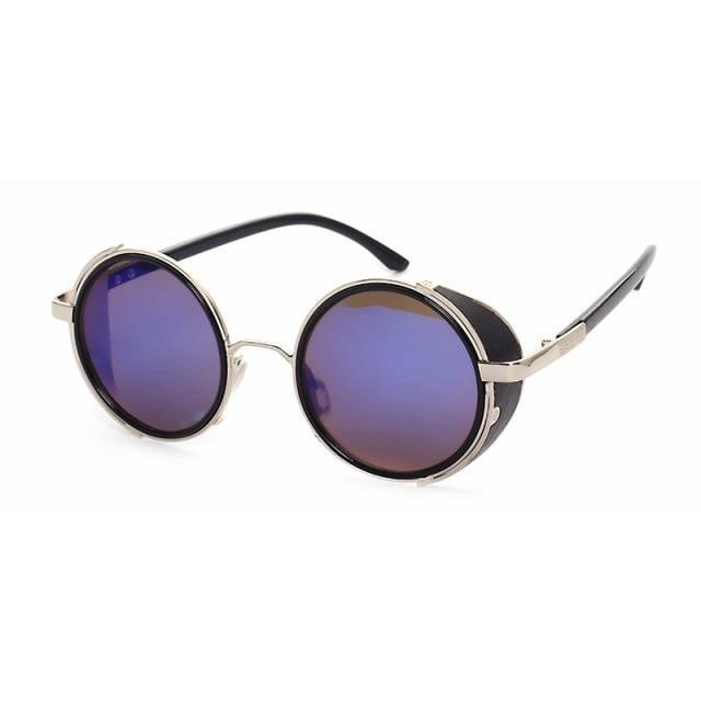 Vintage Round Retro Sunglasses for Men and Women with Leather Sides