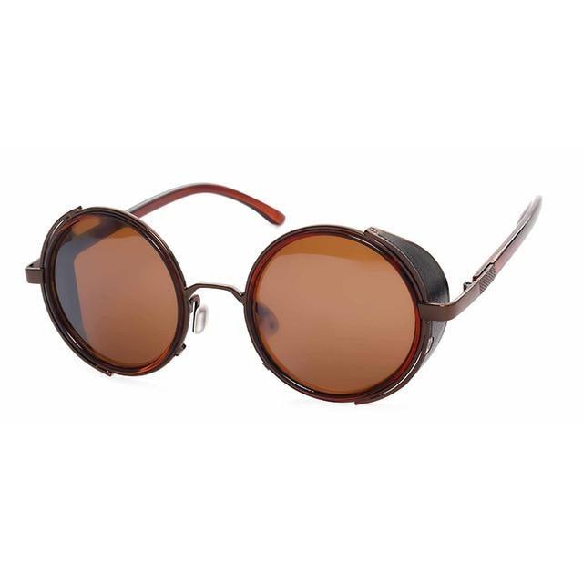 Vintage Round Retro Sunglasses for Men and Women with Leather Sides