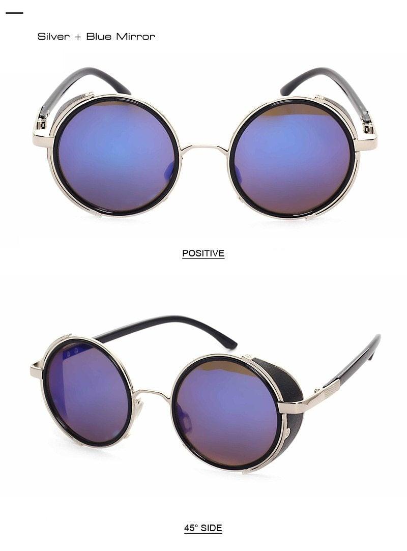 Vintage Round Retro Sunglasses for Men and Women with Leather Sides