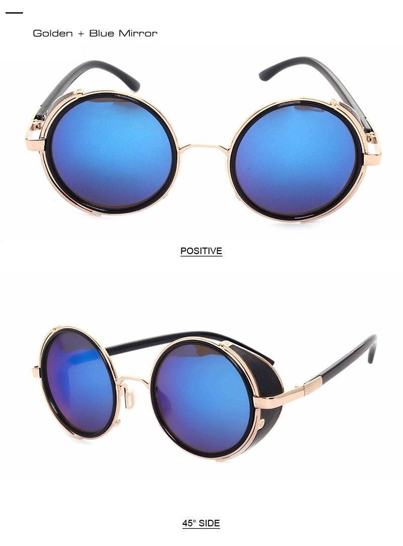 Vintage Round Retro Sunglasses for Men and Women with Leather Sides