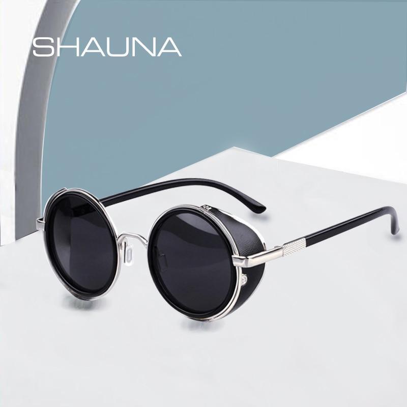 Vintage Round Retro Sunglasses for Men and Women with Leather Sides