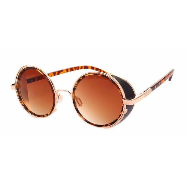 Vintage Round Retro Sunglasses for Men and Women with Leather Sides