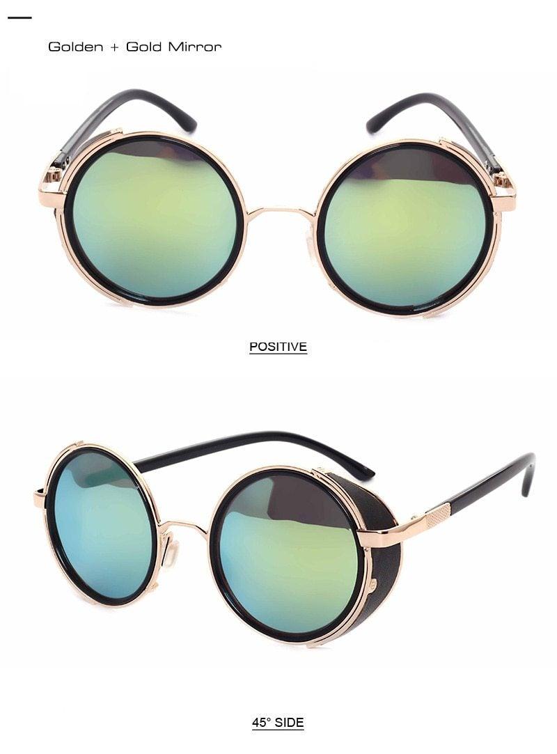 Vintage Round Retro Sunglasses for Men and Women with Leather Sides