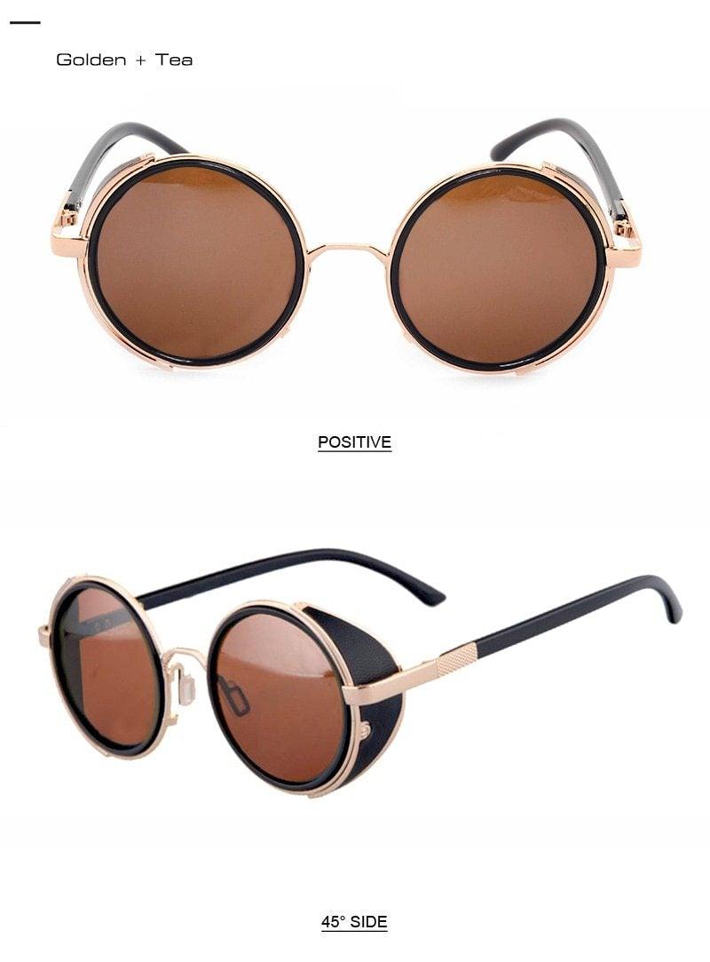 Vintage Round Retro Sunglasses for Men and Women with Leather Sides